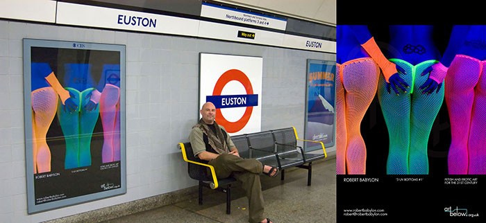 3 UV Bums - photograph exhibited on London railway station 3 UV Bums - photograph exhibited on London railway station
